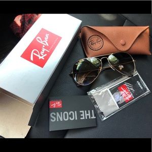Ray-Ban Aviator Sunglasses, 58mm, Gold & Brown